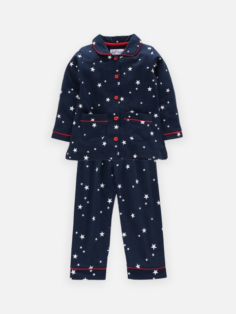 Nite Flite Girls Navy Blue Printed Night suit