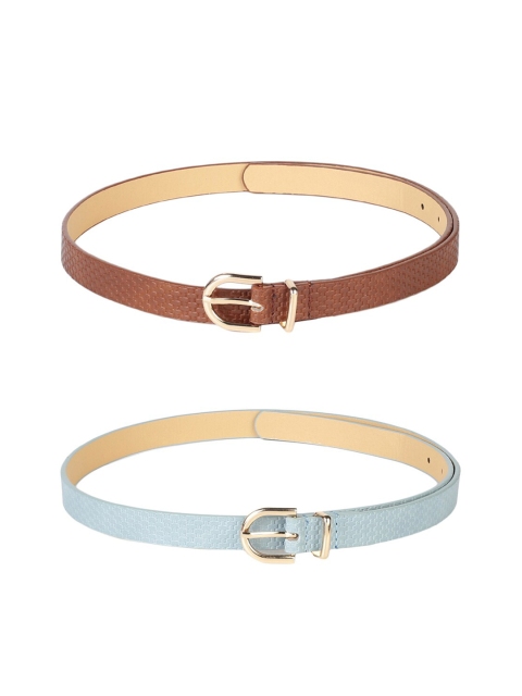 CRUSSET Women Set Of 2 Brown & Blue Solid Belts