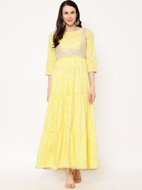 Ramas Women Yellow & White Printed Anarkali Kurta