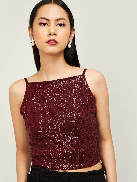 Ginger by Lifestyle Women Maroon Embellished Top