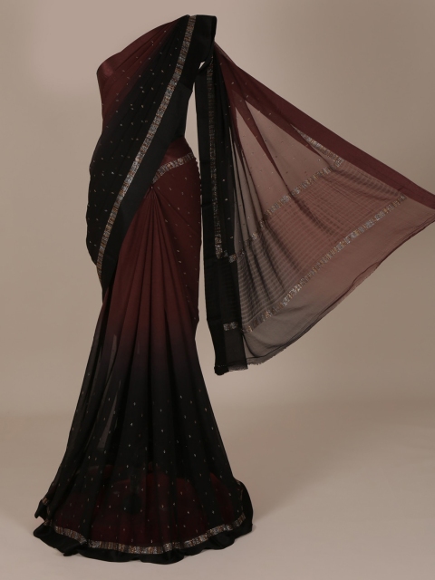 Pothys Brown Embellished Pure Chiffon Saree