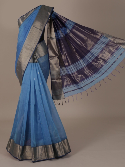 Pothys Blue Solid Silk Cotton Saree