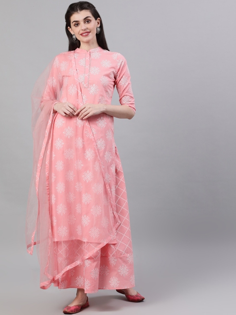 Nayo Women Pink Printed Kurta with Skirt & Dupatta