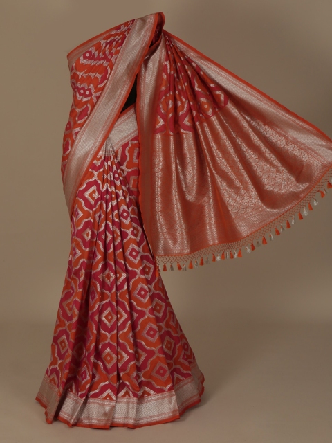 Pothys Orange & Red Jute Silk Printed Saree