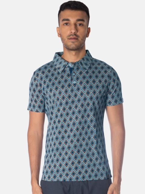 Smugglerz Men Navy Blue Printed Polo Collar T-shirt