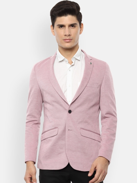 V Dot Men Pink Solid Slim Fit Single-Breasted Formal Blazer