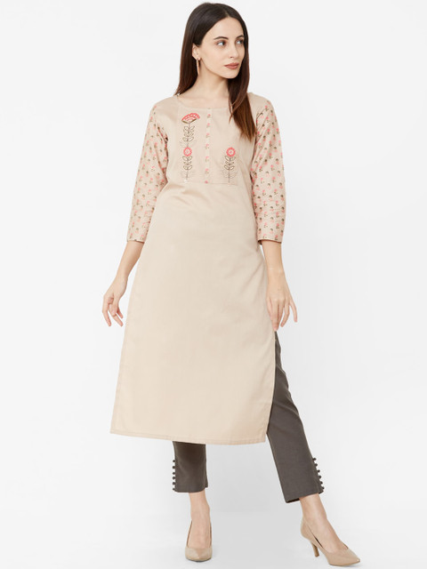 Os Women Beige Yoke Design Straight Kurta 
Os Women Beige Yoke Design Straight Kurta