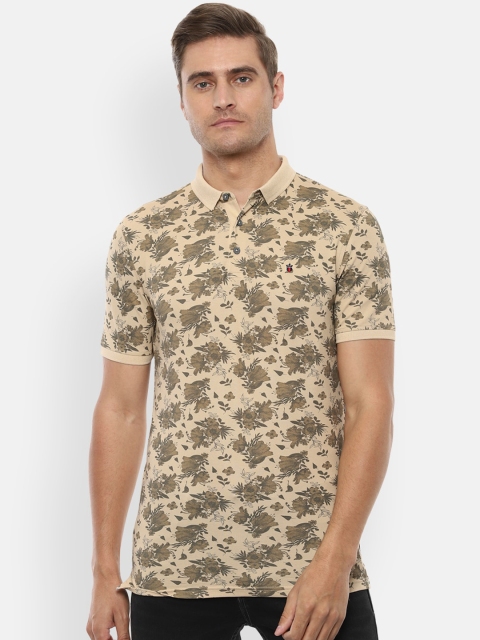 Louis Philippe Sport Men Beige Printed Slim Fit Polo Collar T-shirt