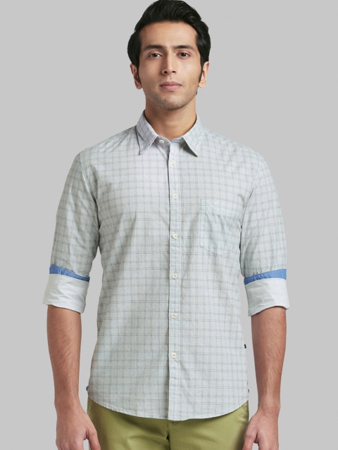 Parx Men Grey Slim Fit Checked Casual Shirt