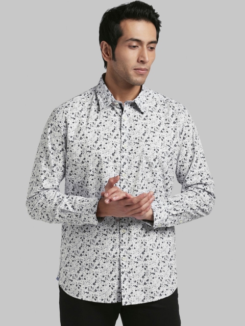 Parx Men White & Grey Slim Fit Printed Casual Shirt