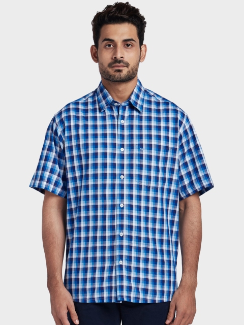 ColorPlus Men Blue Regular Fit Checked Casual Shirt