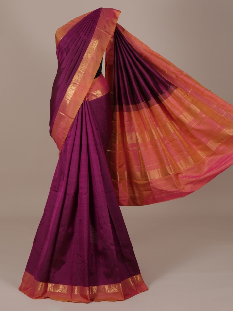 Pothys Violet & Orange Pure Silk Solid Saree