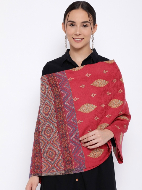 Pashmoda Women Red Embroidered Woolmark Certified Pure Wool Shawl