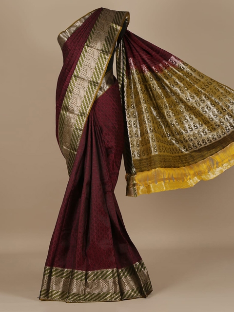 Pothys Maroon Solid Silk Blend Saree