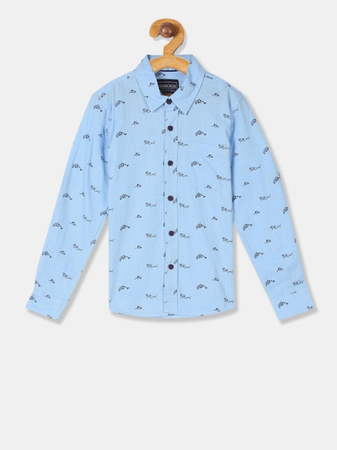Cherokee Boys Blue Regular Fit Printed Casual Shirt