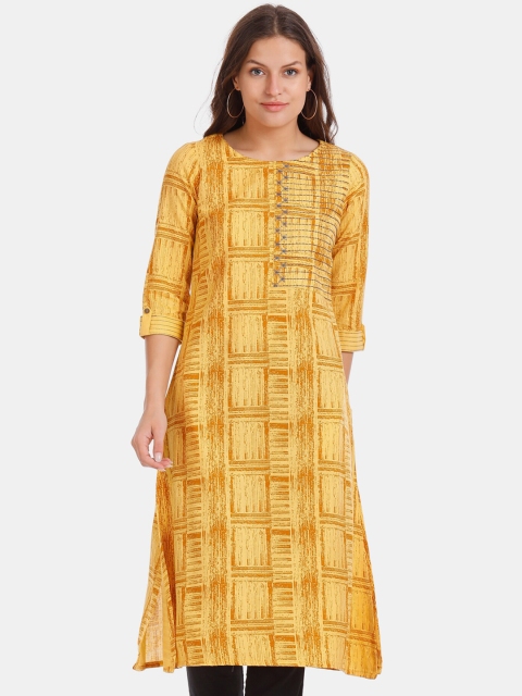 Karigari Women Yellow Printed Straight Kurta