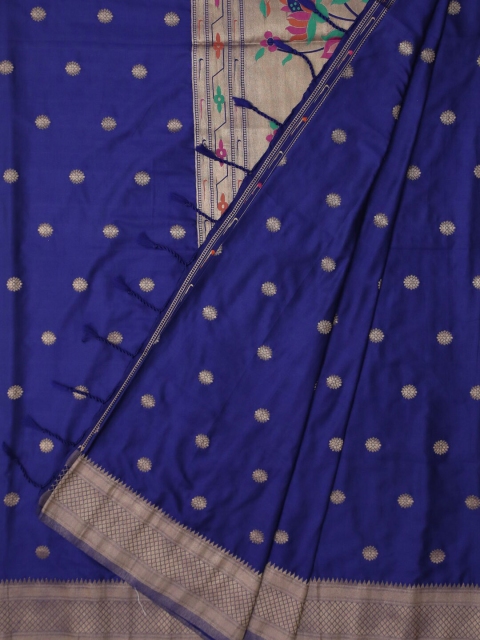 Bangalore Silk Emporium Blue & Gold-Toned Satin Woven Design Saree