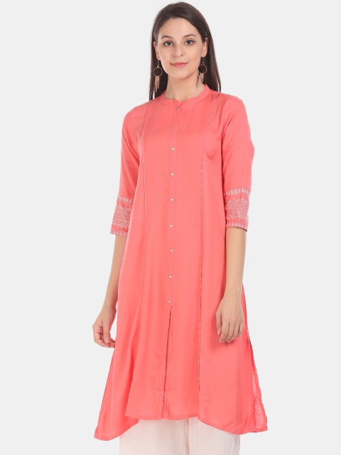 Karigari Women Peach-Coloured Solid A-Line Kurta