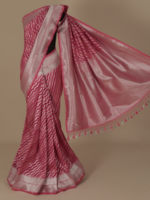 Pothys Pink Striped Jute Silk Saree
