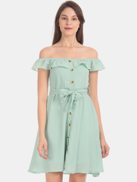 Sugr Women Green Solid A-Line Dress