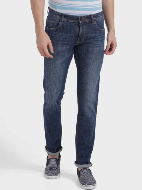 ColorPlus Men Blue Regular Fit Mid-Rise Low Distress Jeans
