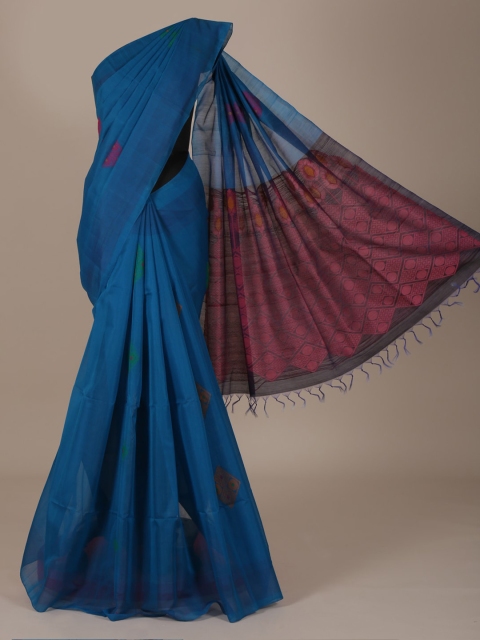 Pothys Blue Solid Silk Cotton Saree