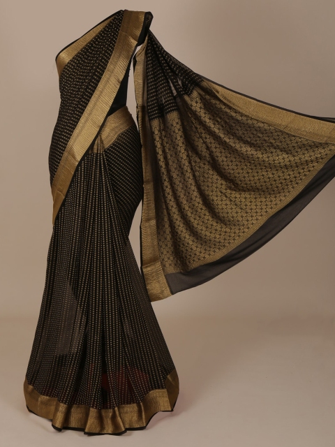 Pothys Black & Gold-Toned Pure Chiffon Woven Design Saree