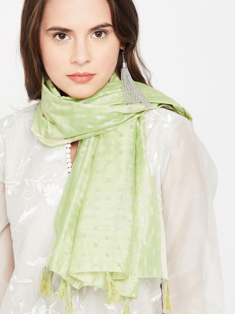 Melange by Lifestyle Women Green Woven Design Stole