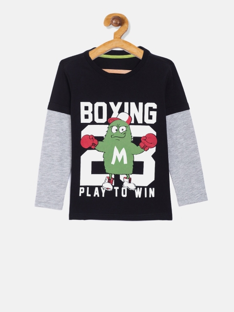 Stylo Bug Boys Black Printed Round Neck T-shirt