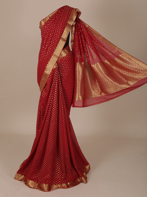 Pothys Maroon & Gold-Coloured Pure Chiffon Woven Design Saree 
Pothys Maroon & Gold-Coloured Pure Chiffon Woven Design Saree