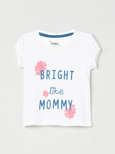max Girls White Printed Round Neck T-shirt