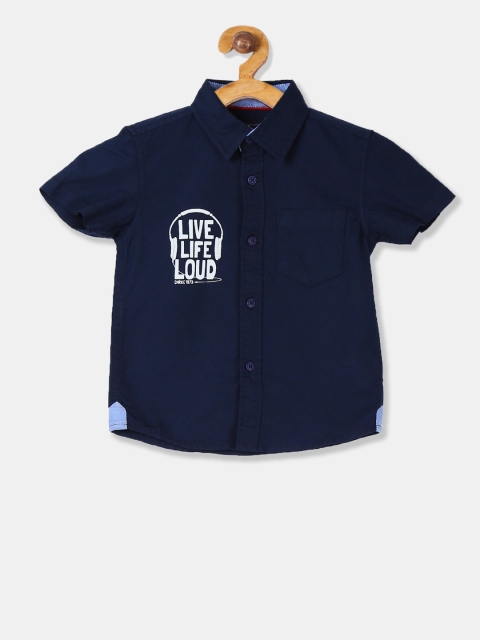 Cherokee Boys Navy Blue Regular Fit Printed Casual Shirt