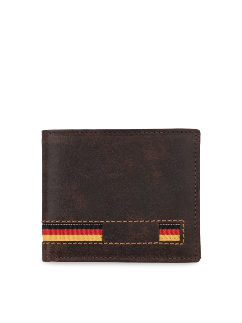 Calvadoss Men Brown Textured Two-Fold Genuine Leather Wallet