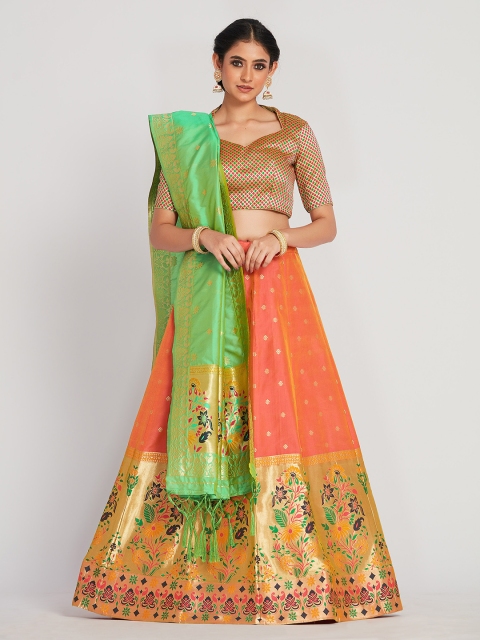 MIMOSA Women Pink & Green Zari Woven Design Semi-Stitched Lehenga & Unstitched Choli with Dupatta
MIMOSA Women Pink & Green Zari Woven Design Semi-Stitched Lehenga & Unstitched Choli with Dupatta