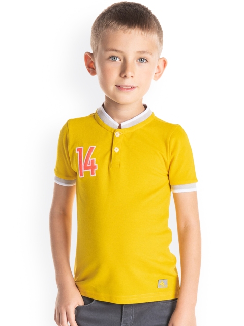 Cherry Crumble Boys Mustard Yellow Solid Henley Neck T-shirt