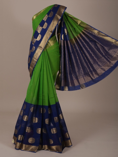 Pothys Green & Navy Blue Silk Cotton Woven Design Saree