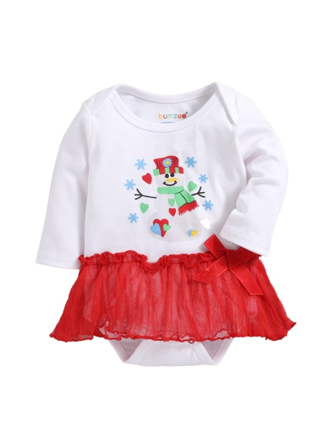 BUMZEE Infant Girls White & Red Printed Bodysuit
