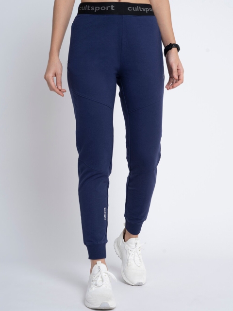 Cultsport Women Cotton Navy Blue Solid Slim-Fit Track Pants