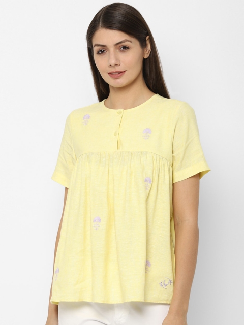 Allen Solly Woman Women Yellow Embroidered Top