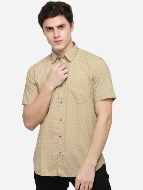 Greenfibre Men Beige & Black Slim Fit Printed Casual Shirt