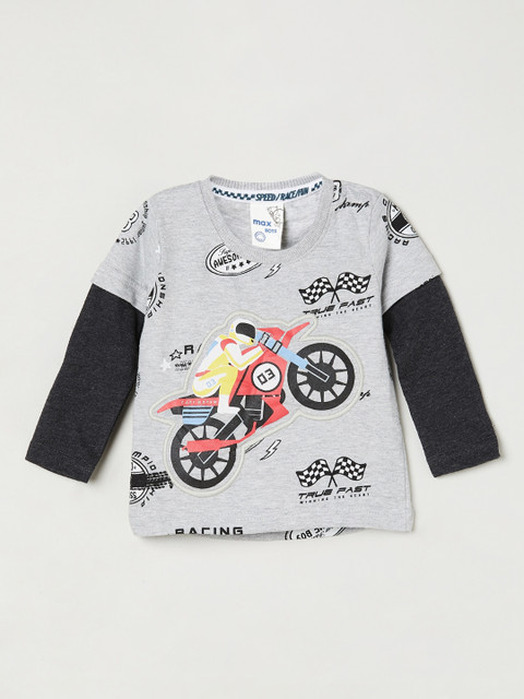max Boys Grey Printed Round Neck T-shirt 
max Boys Grey Printed Round Neck T-shirt