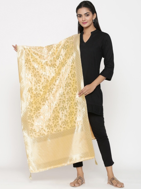RANGMAYEE Women Beige & Gold-Coloured Woven Design Dupatta