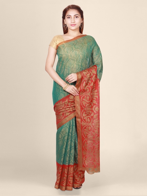 CLAI WORLD Green Printed Brasso Saree