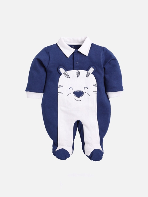 BABY GO Boys Navy Blue & White Colourblocked Organic Cotton Romper