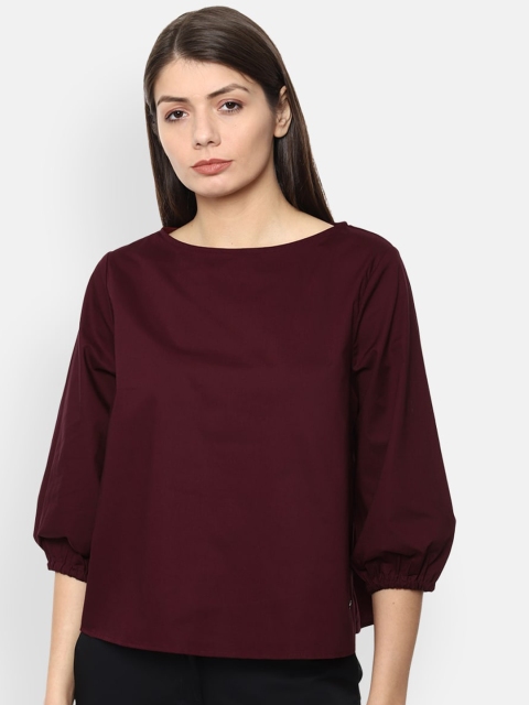 Van Heusen Woman Maroon Solid Top