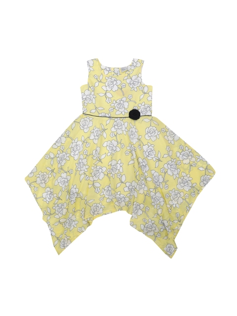 Doodle Girls Yellow Printed Fit and Flare Dress