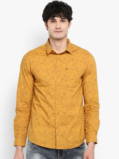 SPYKAR Men Mustard Yellow Slim Fit Printed Casual Shirt