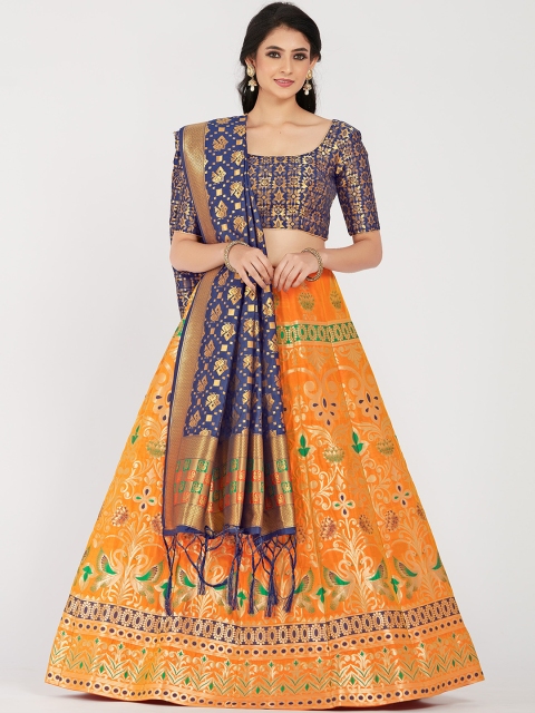 MIMOSA Women Navy & Orange Zari Woven Design Semi-Stitched Lehenga & Unstitched Choli with Dupatta, Navy blue
MIMOSA Women Navy & Orange Zari Woven Design Semi-Stitched Lehenga & Unstitched Choli with Dupatta, Navy blue