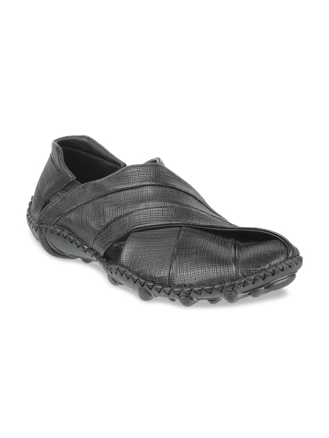 J.FONTINI Men Black Leather Shoe Style Sandals