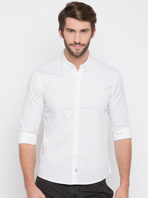 SPYKAR Men White Slim Fit Solid Casual Shirt
